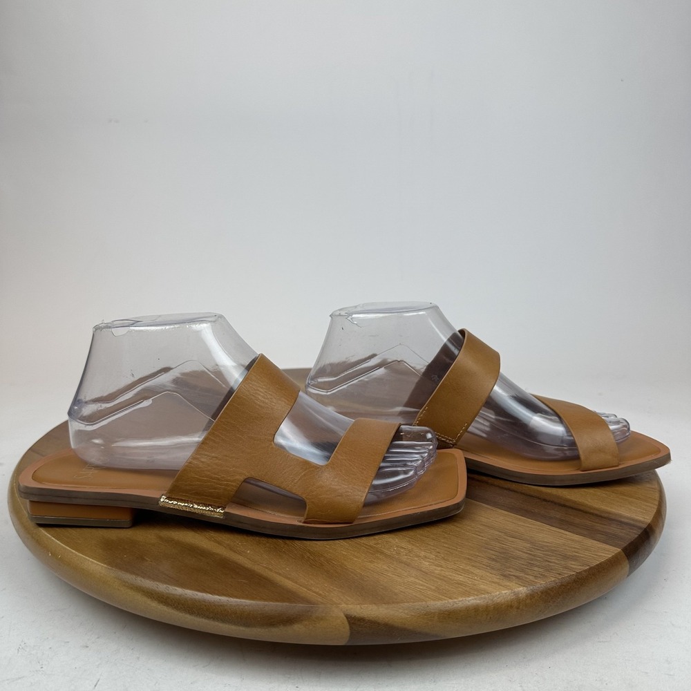Womens Franco Sarto Emily Orange Brown Leather Strappy Slides Sandals Size 8.5 M